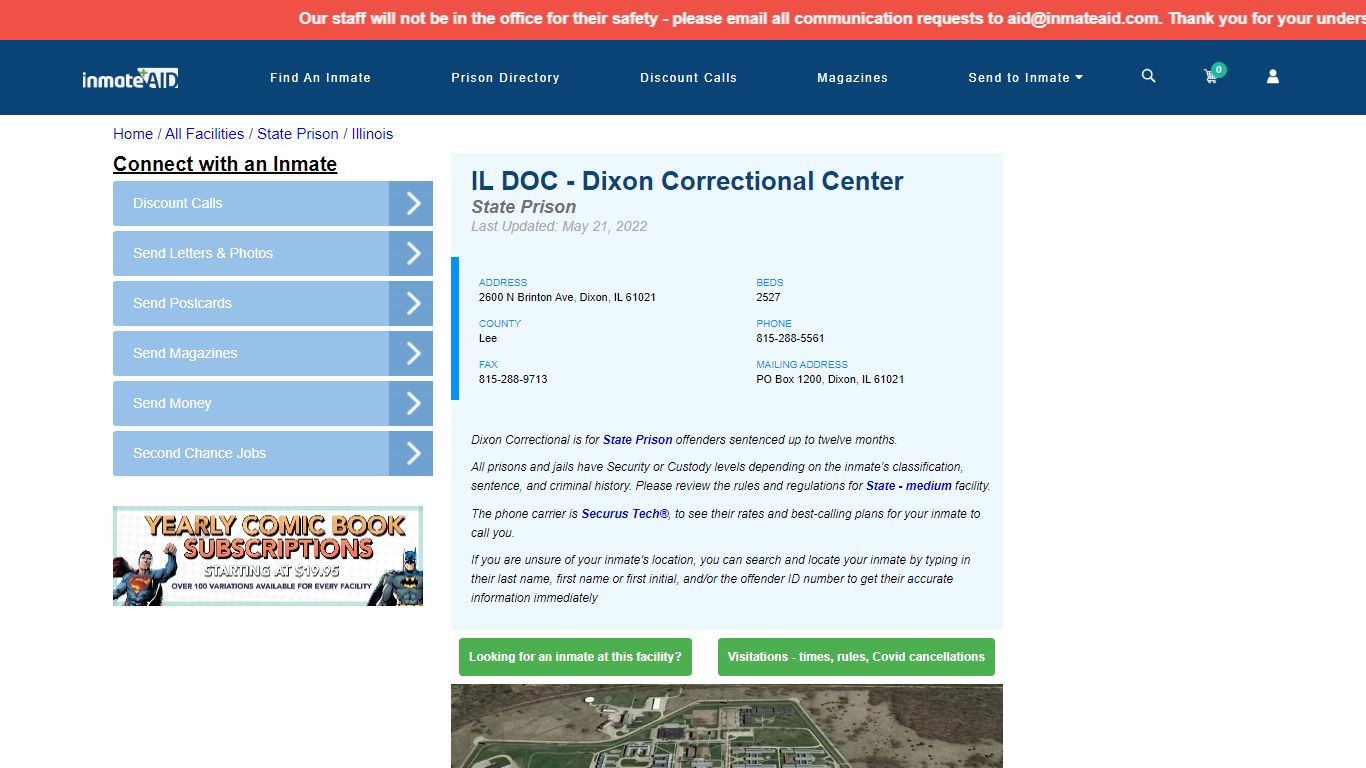 IL DOC - Dixon Correctional Center & Inmate Search - Dixon, IL